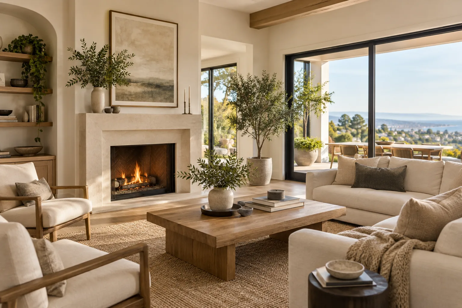 Warm, elegant living room interior